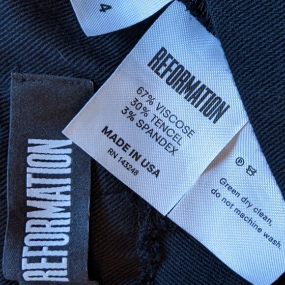 Reformation Black Twill Pants Exposed Button Fly High-Waisted - Picture 3 of 5